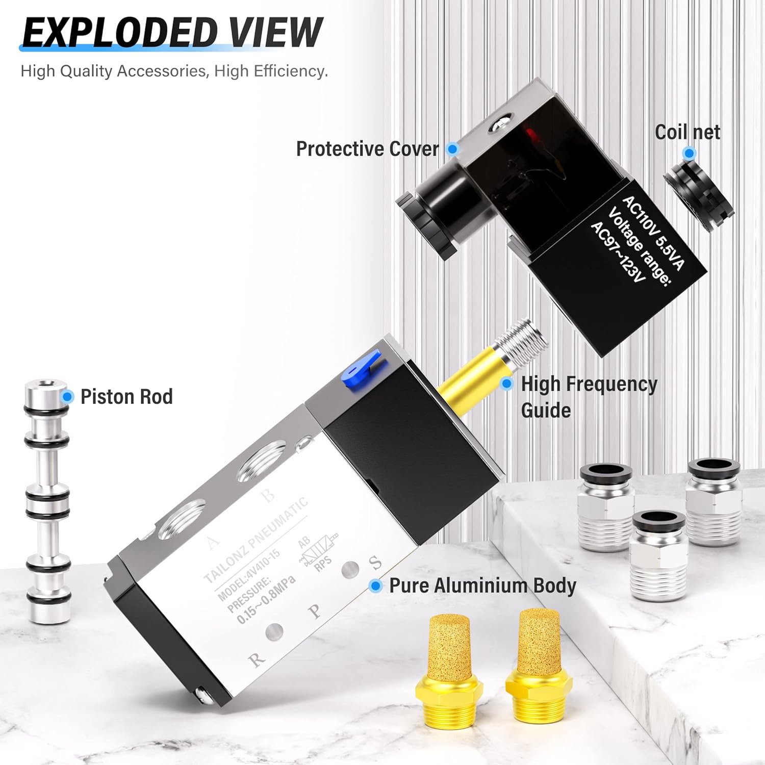TAILONZ PNEUMATIC 1/2"NPT Solenoid Valve 4V410-15 AC110V Single Coil Pilot-Operated Electric 2 Position 5 Way Connection Type Junction Box