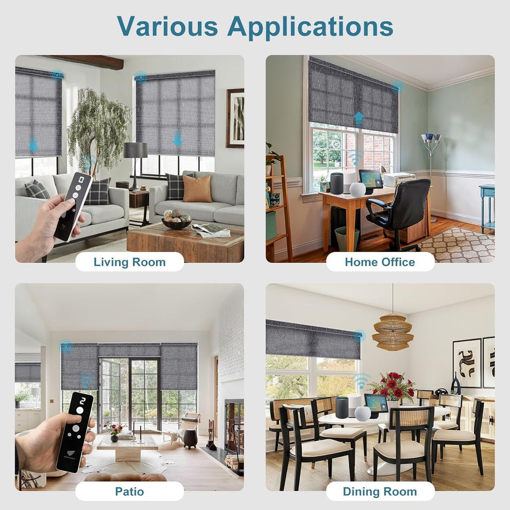 SmartWings Motorized Light Filtering Roller Shades 70% Blackout Work with Matter Homekit Alexa Z-Wave ZigBee SmartThings Google, Cordless with Remote Control, Twilight Charcoal Grey