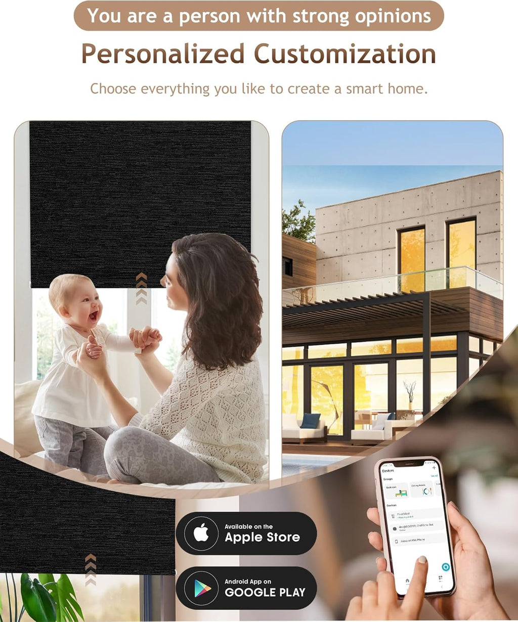 Kincmo Motorized Blinds with Remote,100% Blackout Motorized Roller Shades Work with Apple Homekit,Alexa,Google, Custom Electric Blinds with App,Voice Control (Aqua Waves Black)