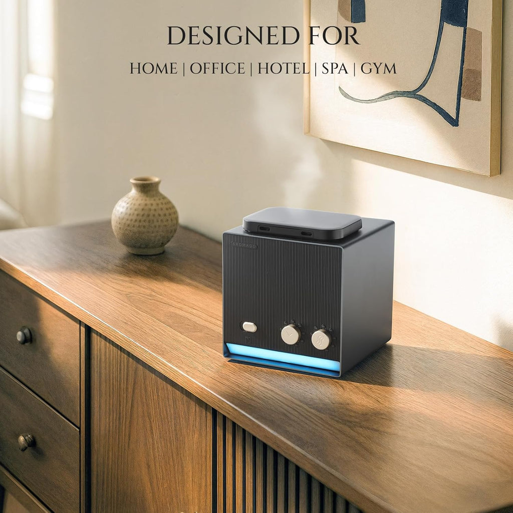 Smart Aroma Dual-Scent Waterless Essential Oil Diffuser, Cold Air Tech Scent Air Machine for 2000 Sq Ft, 2×200ml Hotel Collection Diffuser for Home & Office (Black Titanium, Two Scents)