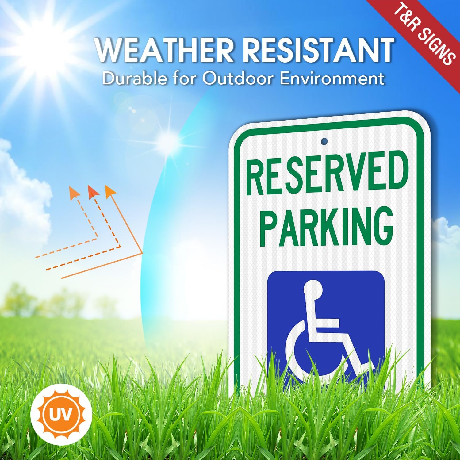(3 Pack) Handicap Parking Sign, Reserved Parking Sign, Large 18" x 12" Engineer Grade Reflective Sheeting, Rust Free Aluminum, Weather Resistant, Waterproof, Fade Resistant, 2 Pre-drilled Holes