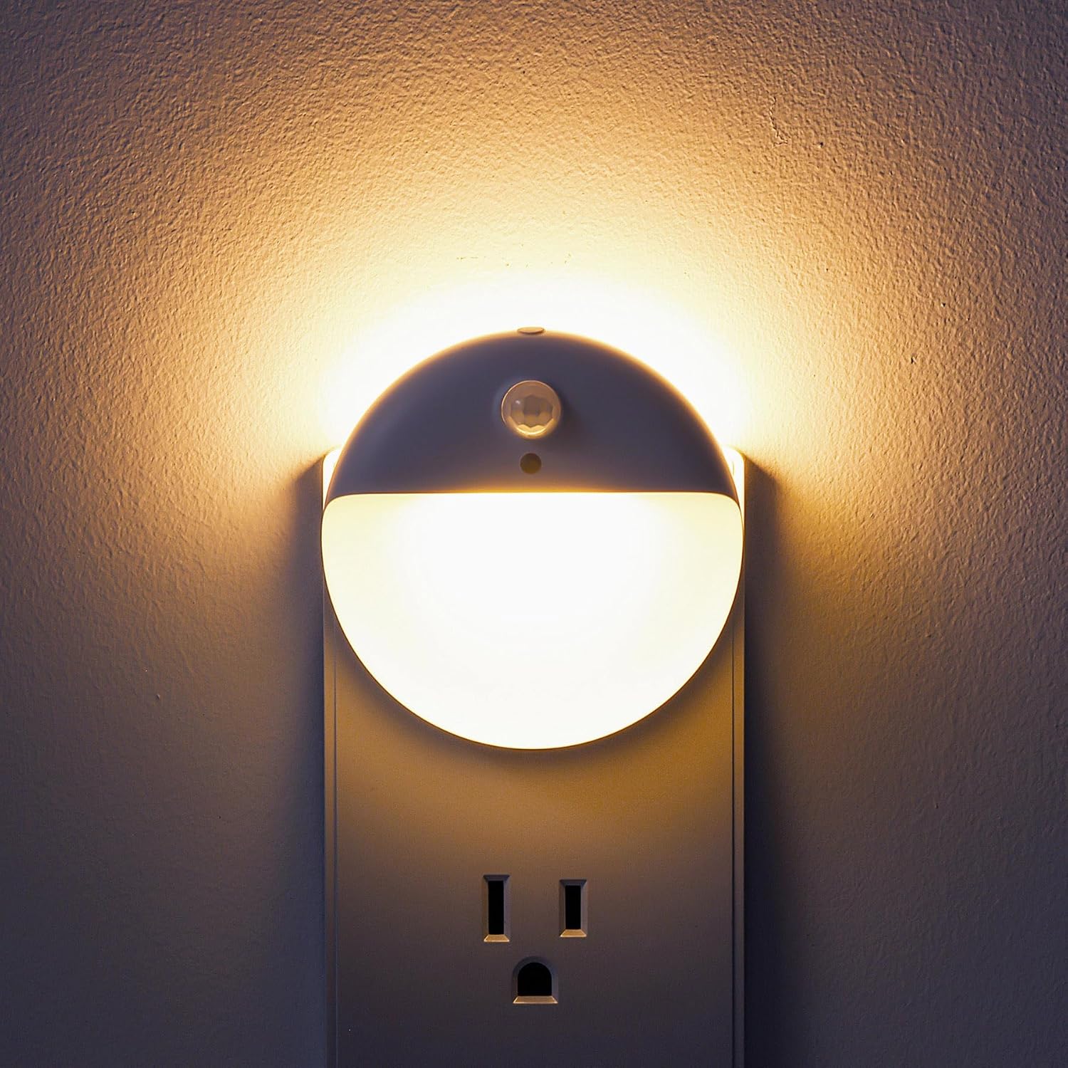 2 Pack Plug in Night Light with Motion Sensor and Dusk to Dawn Sensor, Stepless Dimming, Warm White LED Nightlight with 3 Lighting Ways for Bathroom, Bedroom, Kitchen, for Kids, Adults