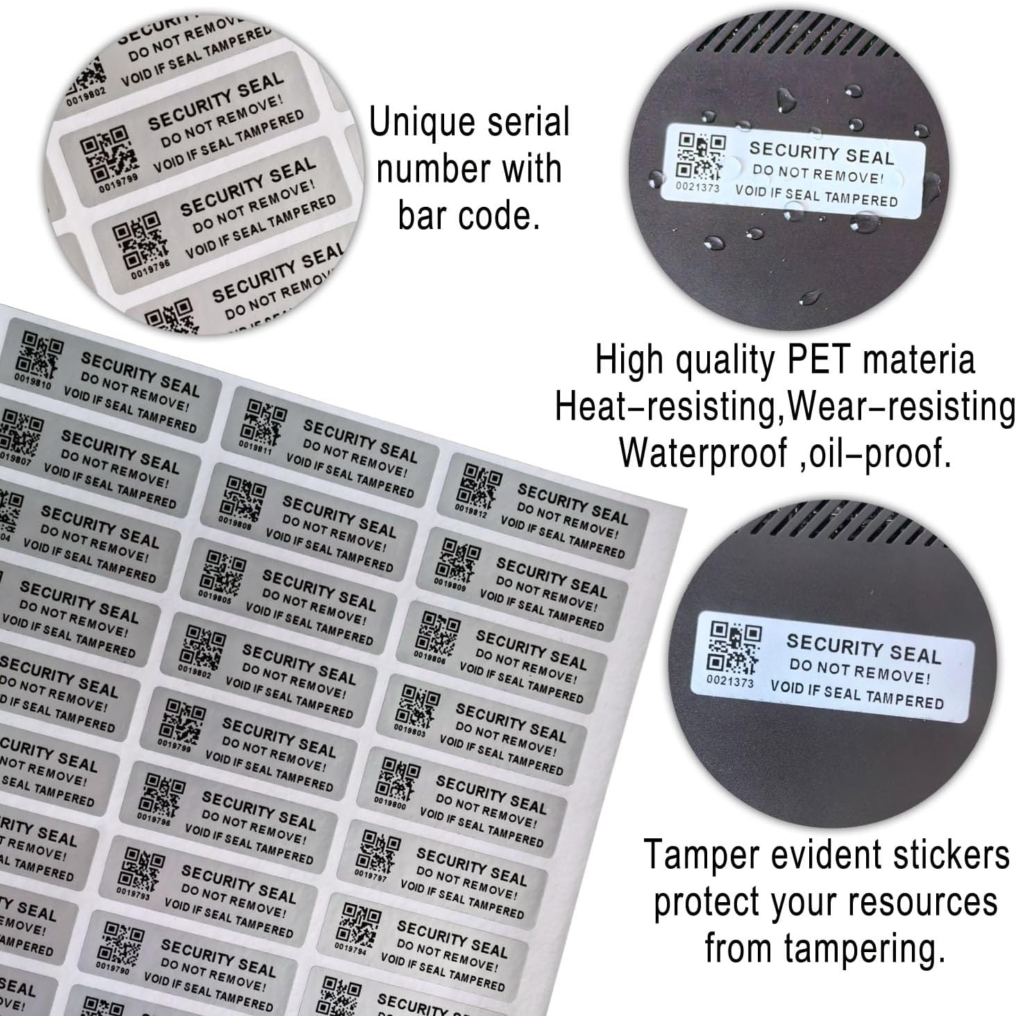 Tamper Evident Proof Barcode Stickers with Individual Serial Number Security Warranty Void Sticker,Sealing Label for Package(150pcs 2x0.6 inches,Matte Silver)