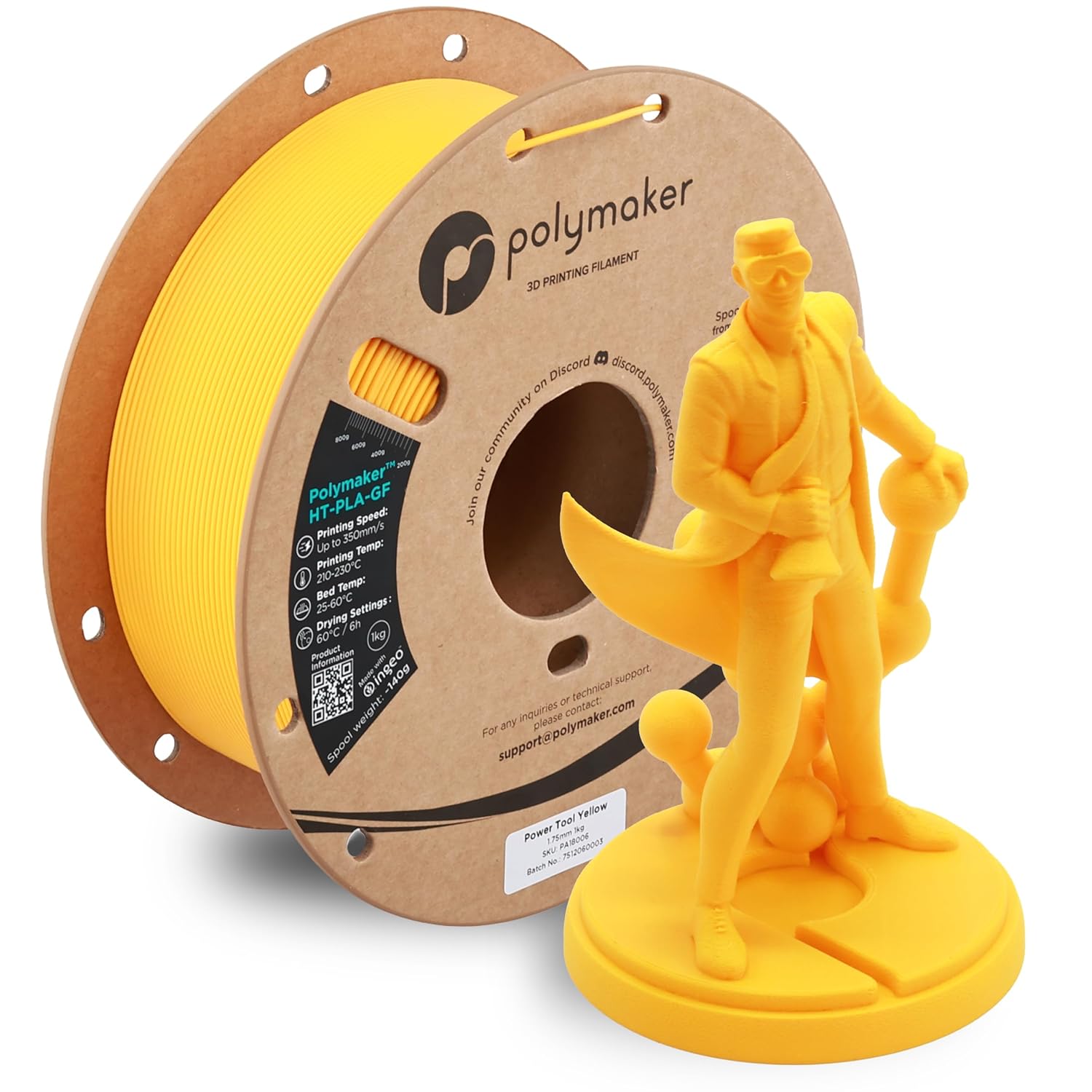 Polymaker HT-PLA-GF Filament 1.75mm Power Tool Yellow, High Temp PLA for 3D Printing, Heat Resistant to 150°C, Easy to Print, Easy to Anneal, Works with Most FDM Printers, 1kg Spool
