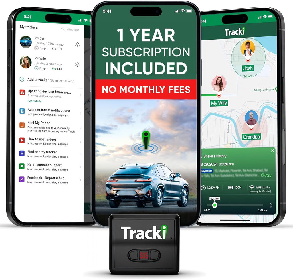 Tracki GPS Tracker for Vehicles, Car, Kids. Subscription Needed. US-Made Tech. 4G LTE GPS Tracking Device. Unlimited Distance, US & Worldwide. Small (Tracker) (Tracker 1 Year Subscription Incl.)