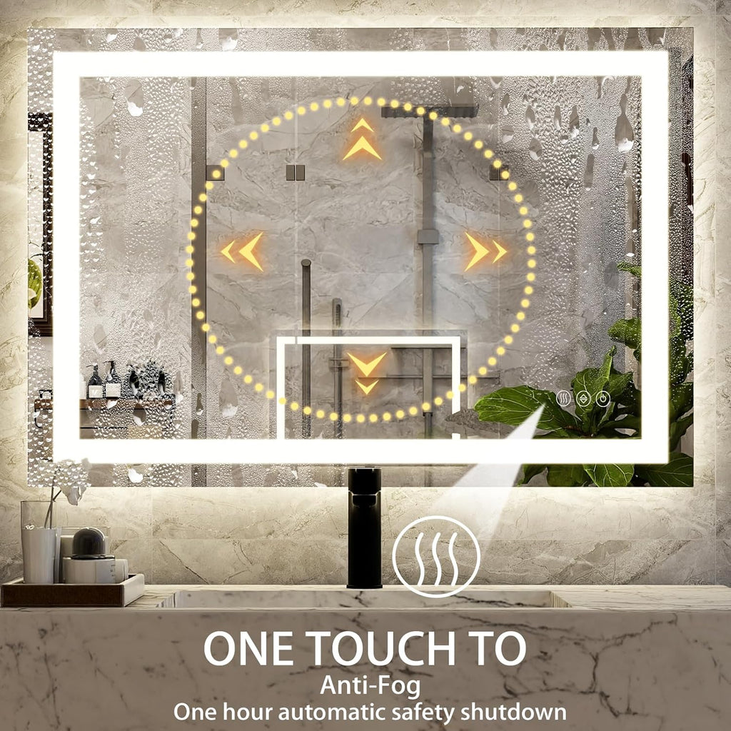 30'' x 40'' LED Bathroom Mirror with Lights, Wall Mirror with Front and Backlight, 3 Colors Vanity Mirror with Lights, Anti-Fog Wall Mirror for Bathroom