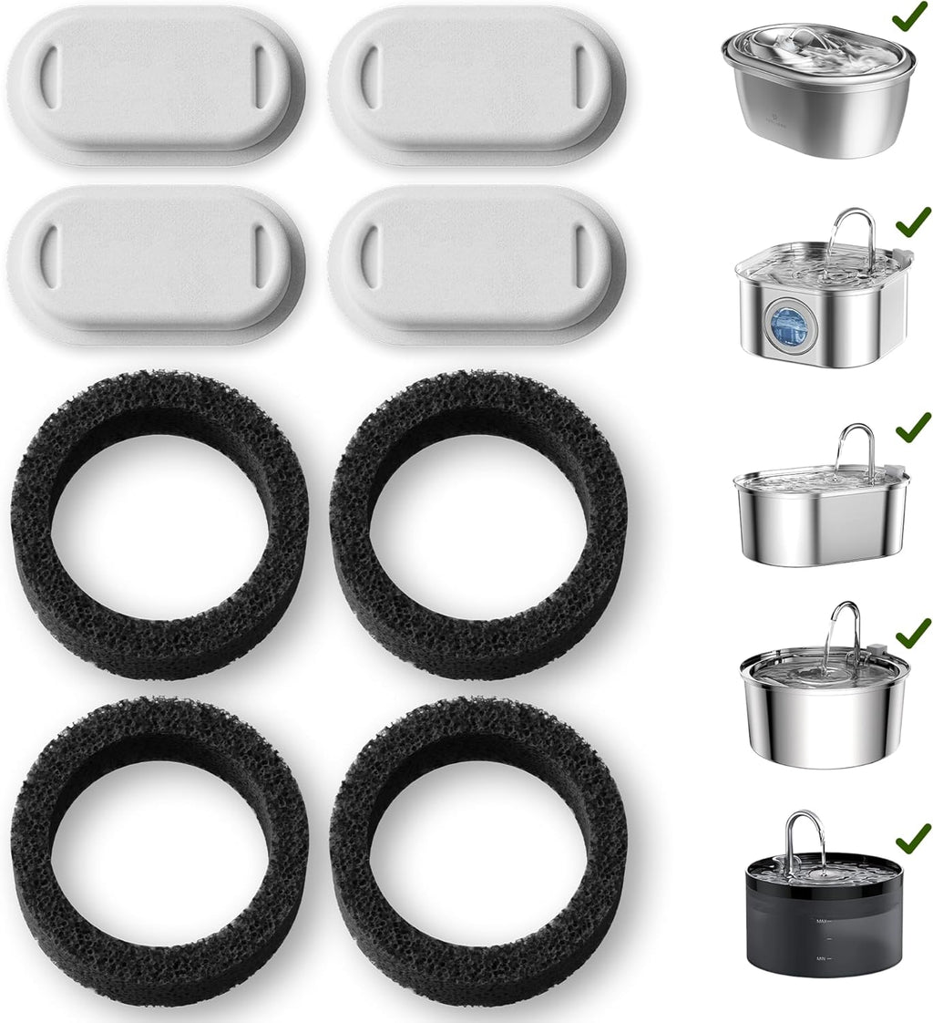 PETLIBRO 4 Pack Replacement Filters for Stainless Steel Cat Water Fountain PLWF003 / PLWF006, Adjustable Water Flow Pet Fountain, Super Quiet Dog Water Dispenser
