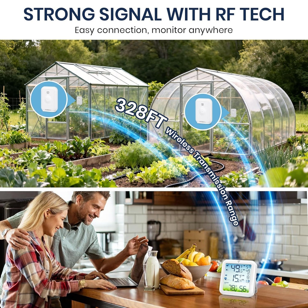 Refrigerator Thermometer with Freezer Alarm, Wireless Freezer Thermometer, Max/Min Temperature Records Fridge Monitor, 330ft Temperature Humidity Monitor with 2 Sensors, for Kitchen Home Restaurant