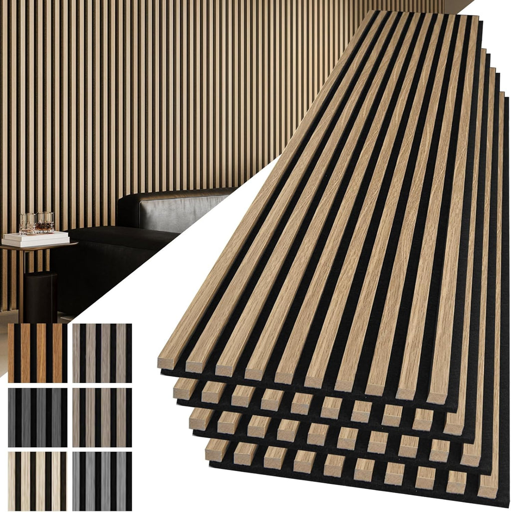Art3d 4-Pack 108" x 12" Acoustic Wood Panels for Wall, Soundproof Wood Slat Panel for Wall and Ceiling, 3D Fluted Sound Absorbing Paneling for Interior Wall Decor, Living Room, Bedroom - Peach