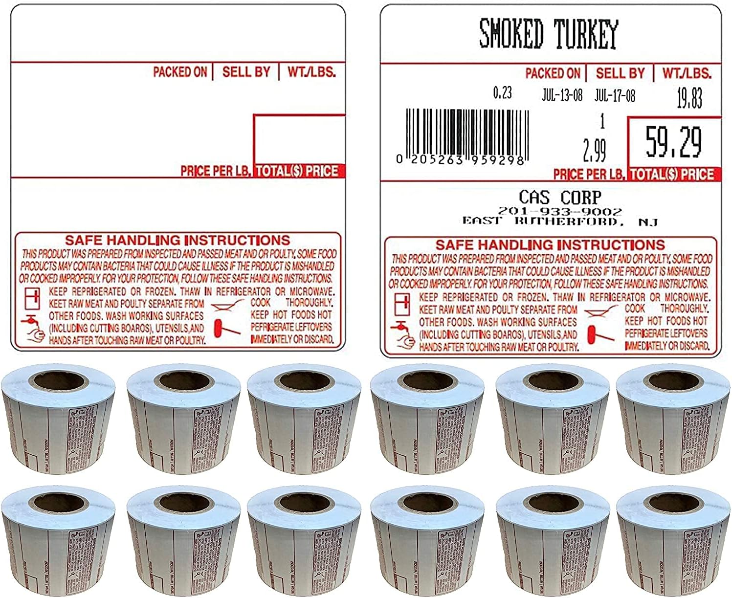 VisionTechShop LST-8040 Printing Scale Label, All RED Letters, 58 x 60 mm, UPC 12 Rolls