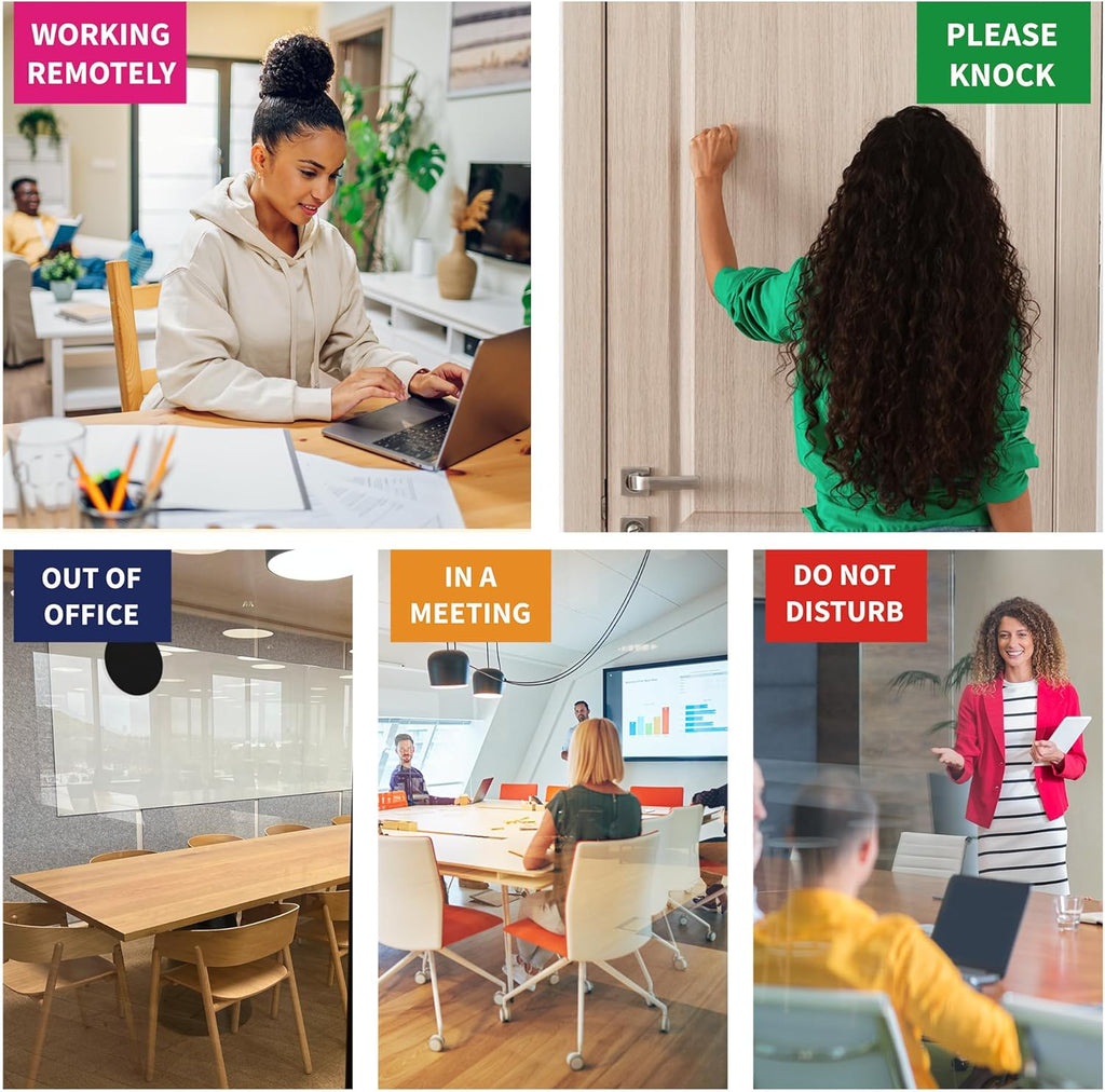 Office Door Signs Do Not Disturb, Please Knock, In A Meeting, Out Of Office, Working Remotely 5 Options Privacy Door Slider Sign For Meeting & Conference Room Brushed Silver