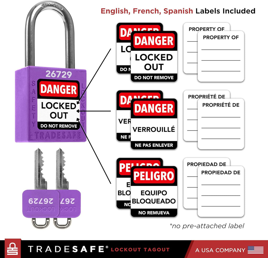 TRADESAFE Lockout Tagout Locks Set - 10 Purple Keyed Alike Padlocks, 2 Keys Per Lock, OSHA Compliant Loto Locks for Lock Out Tag Out Stations, Premium Grade