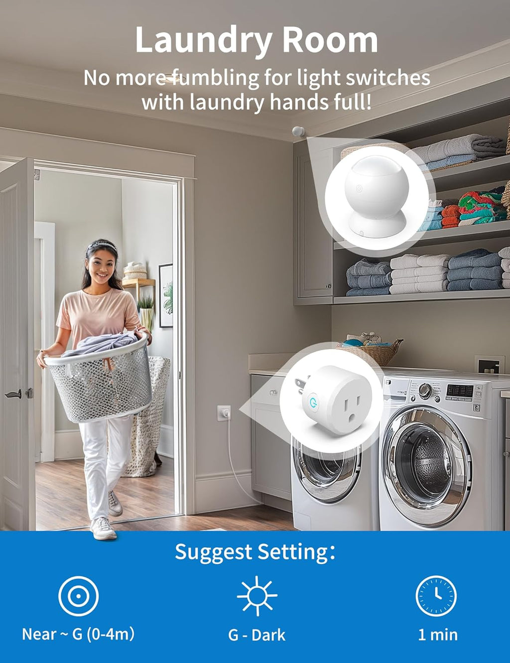 Wireless Motion Sensor Outlet Kit, 2 Sensor & 1 Outlet, Plug-N-Play PIR Motion Activated Switch with Timer, Indoor Motion Detector for Lights & Exhaust Fan of Bathroom, Garage, Laundry Room