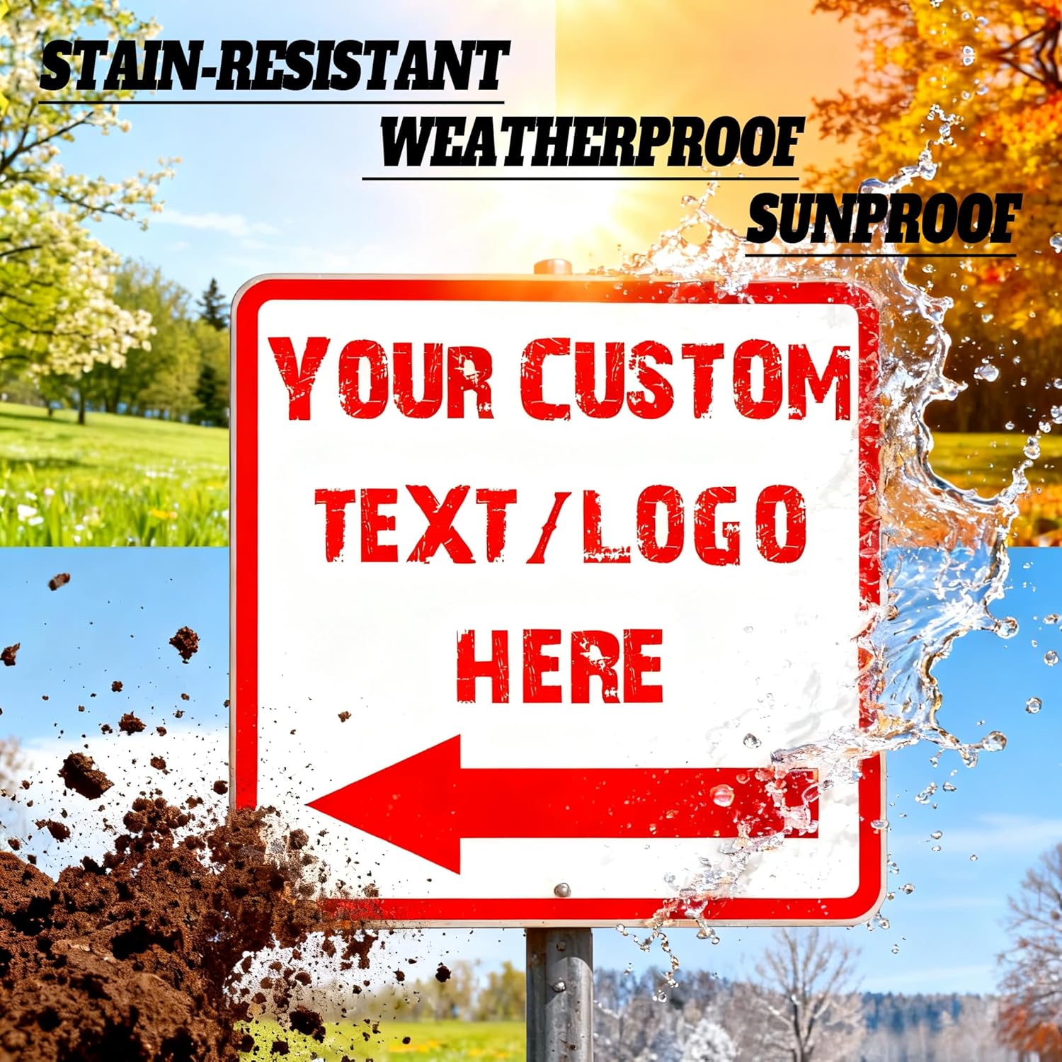 Custom Square Directional Signs - 8 * 8 inches - Corporate logos/warning text, for indoor and outdoor use