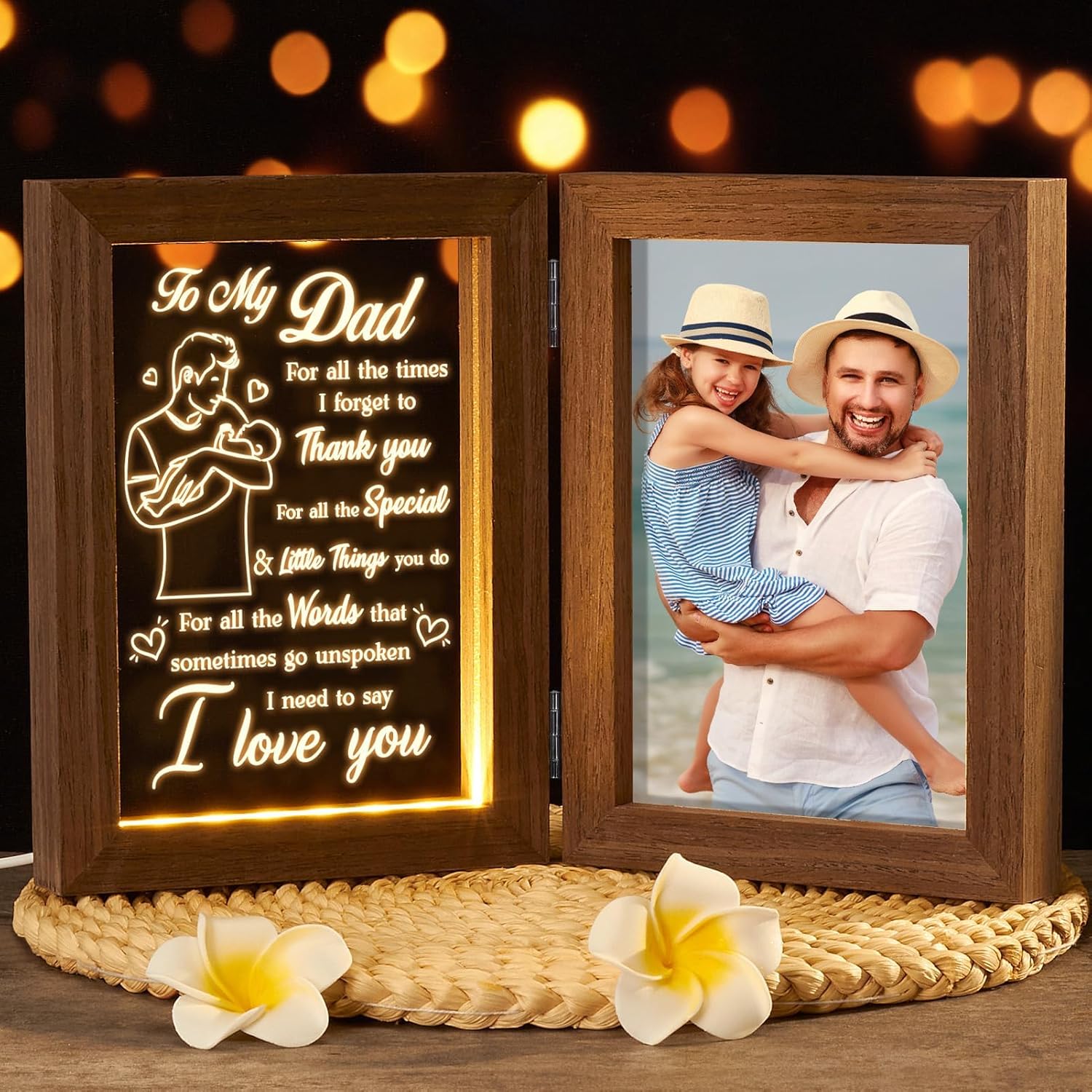 Tiblue Christmas Gifts for Dad from Daughter Son Kids Wife, Gifts for Daddy Who Wants Nothing Best Dad Gift - Night Light with Father Picture Frame for 5x7 Photos New Daddy Bonus Step Father Gift