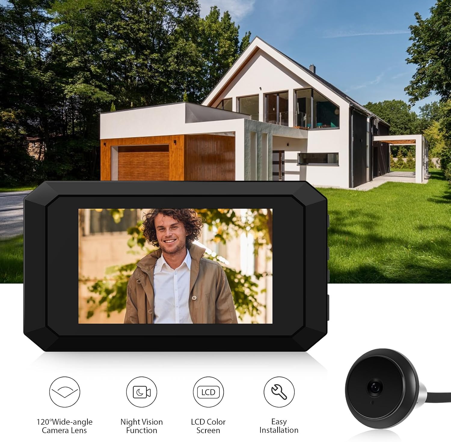 Digital Peephole Door Viewer-3.97inch LCD Monitor with 1080P 2MP Camera Kit, 120° Wide Viewing Angle, Color Night Vision, Built-in 1400mAh Battery, Type-C Rechargeable for Home Apartment