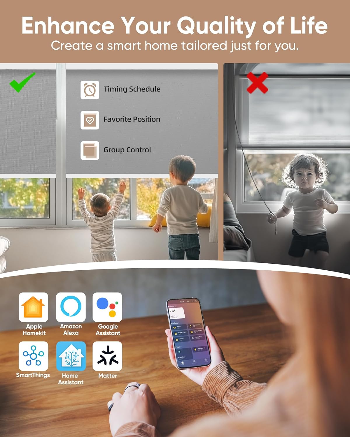 Kincmo Motorized Blinds with Remote,100% Blackout Motorized Roller Shades Work with Apple Homekit,Alexa,Google, Custom Electric Blinds with App,Voice Control (Pure Grey)