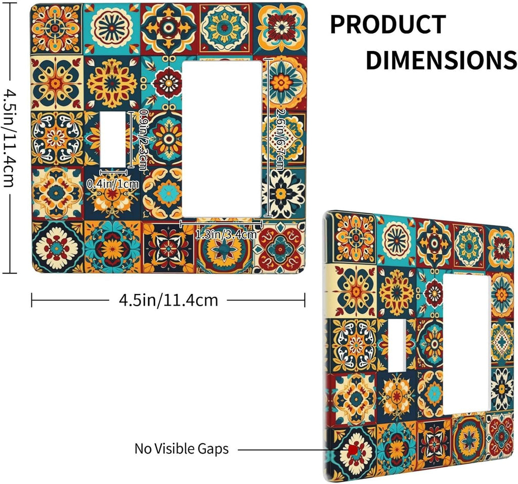 Mexican Talavera Ceramic Tile Moroccan Boho Outlet Covers 1 Toggle 1 Rocker Combination Decorative Wall Plate Electrical Switch Plates Light Switch Cover Plate for Bathroom Kitchen Decor
