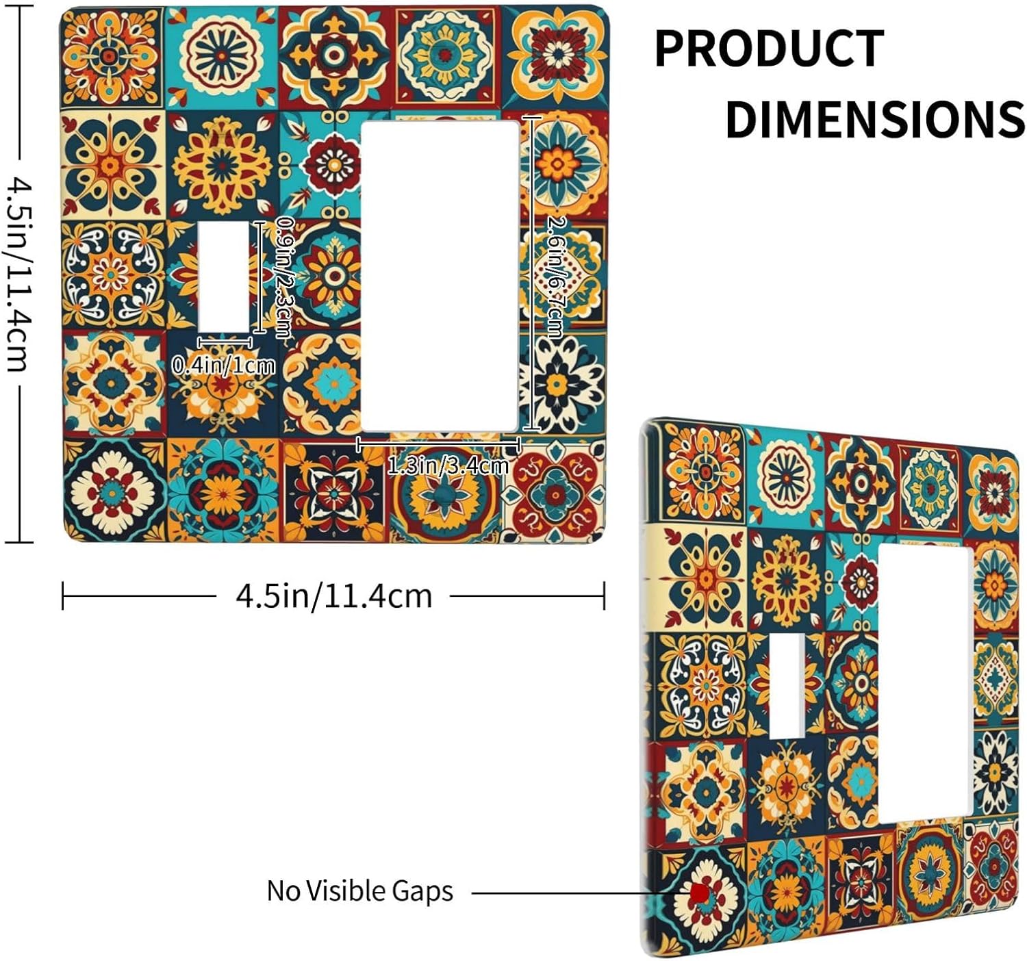 Mexican Talavera Ceramic Tile Moroccan Boho Outlet Covers 1 Toggle 1 Rocker Combination Decorative Wall Plate Electrical Switch Plates Light Switch Cover Plate for Bathroom Kitchen Decor
