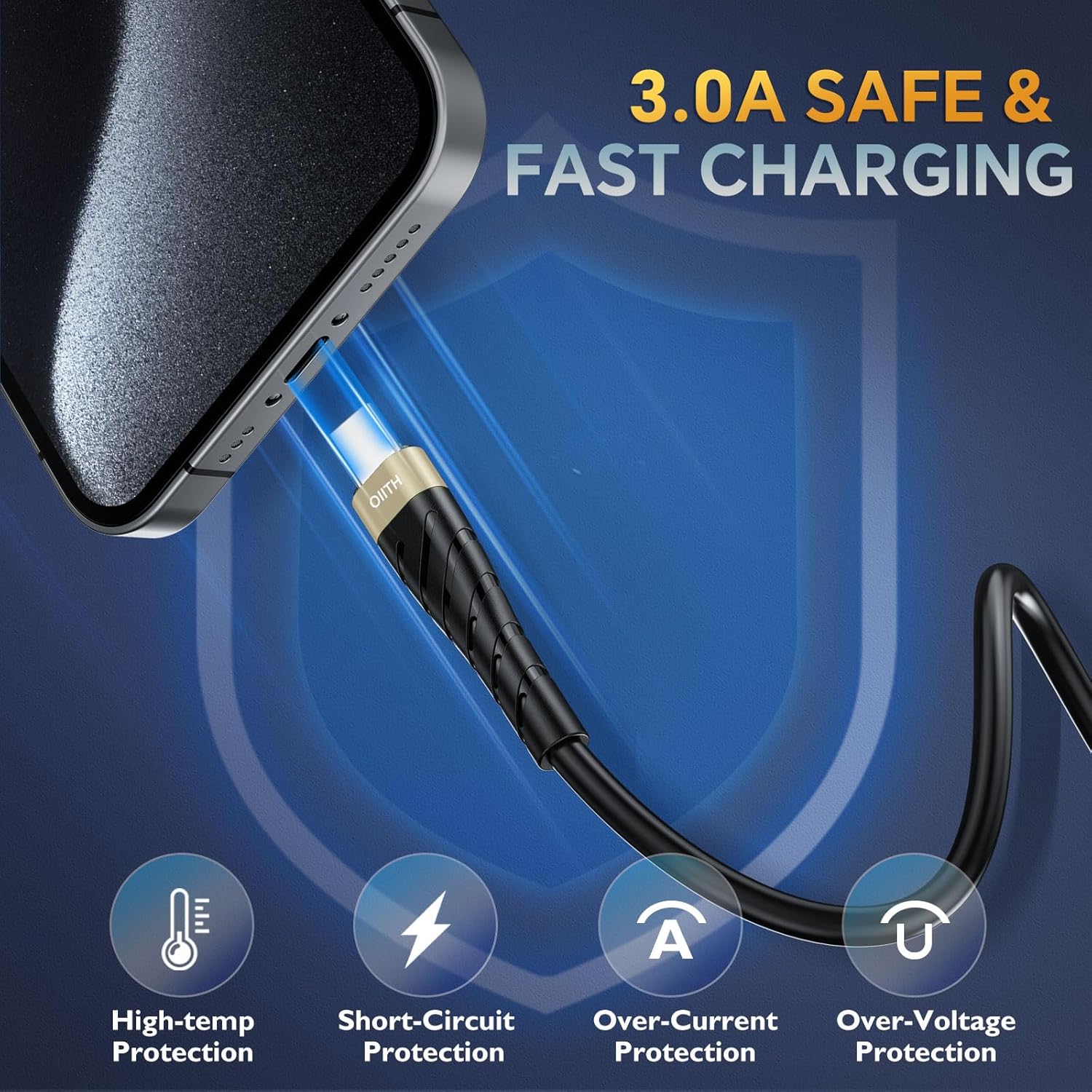OIITH 3FT Gold 3Pack USB Type C to USB A 3A Fast Charging Cable for iPhone 15/15 Plus/15 Pro/15 Pro Max/Samsung/Pad/Laptop/LG