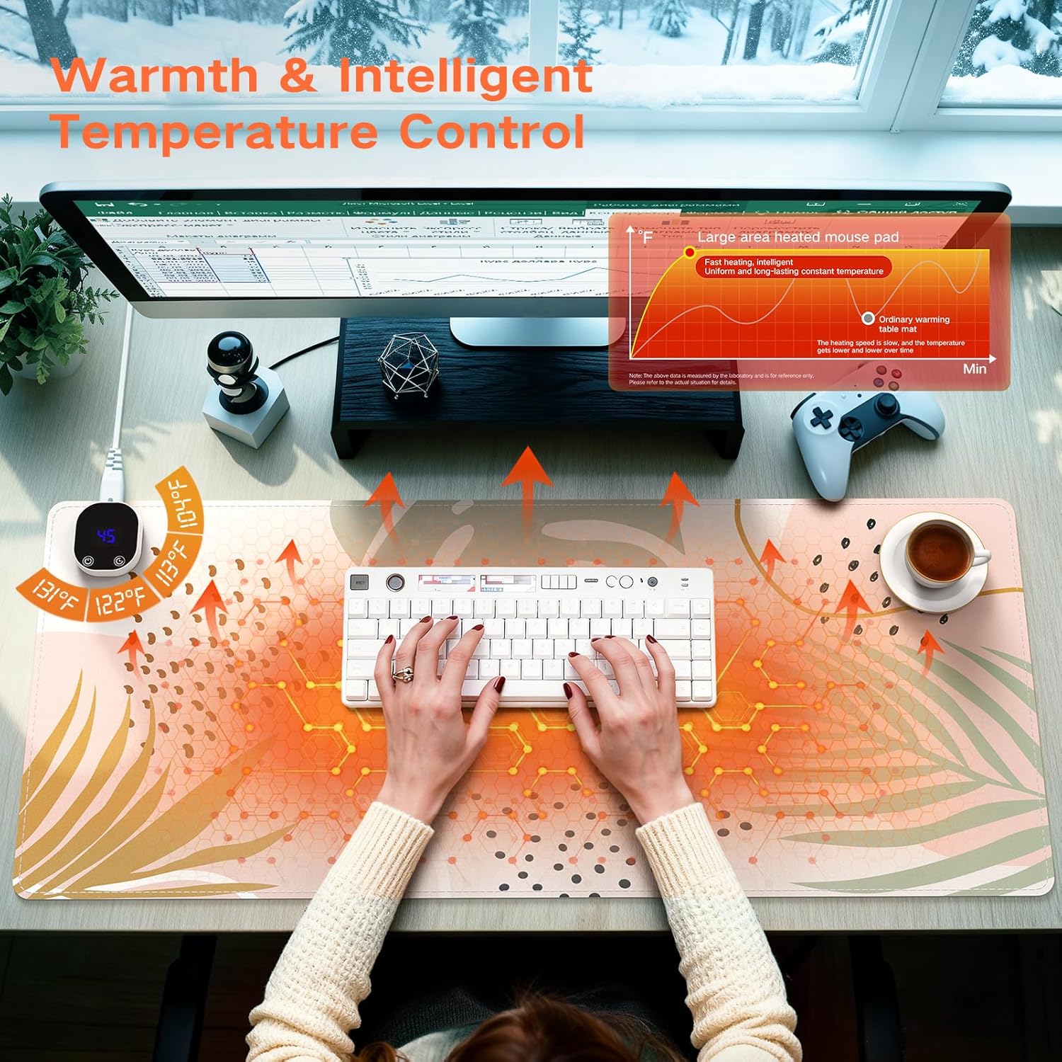 iCasso Heated Mouse Pad Hand Warmer, Heated Desk Pad, 35.4" x 15.7" Warm Desk Protector Mat with 4 Heating Levels for Computer Keyboard, XXL Large Mousepad for Home Office Work (Morandi)