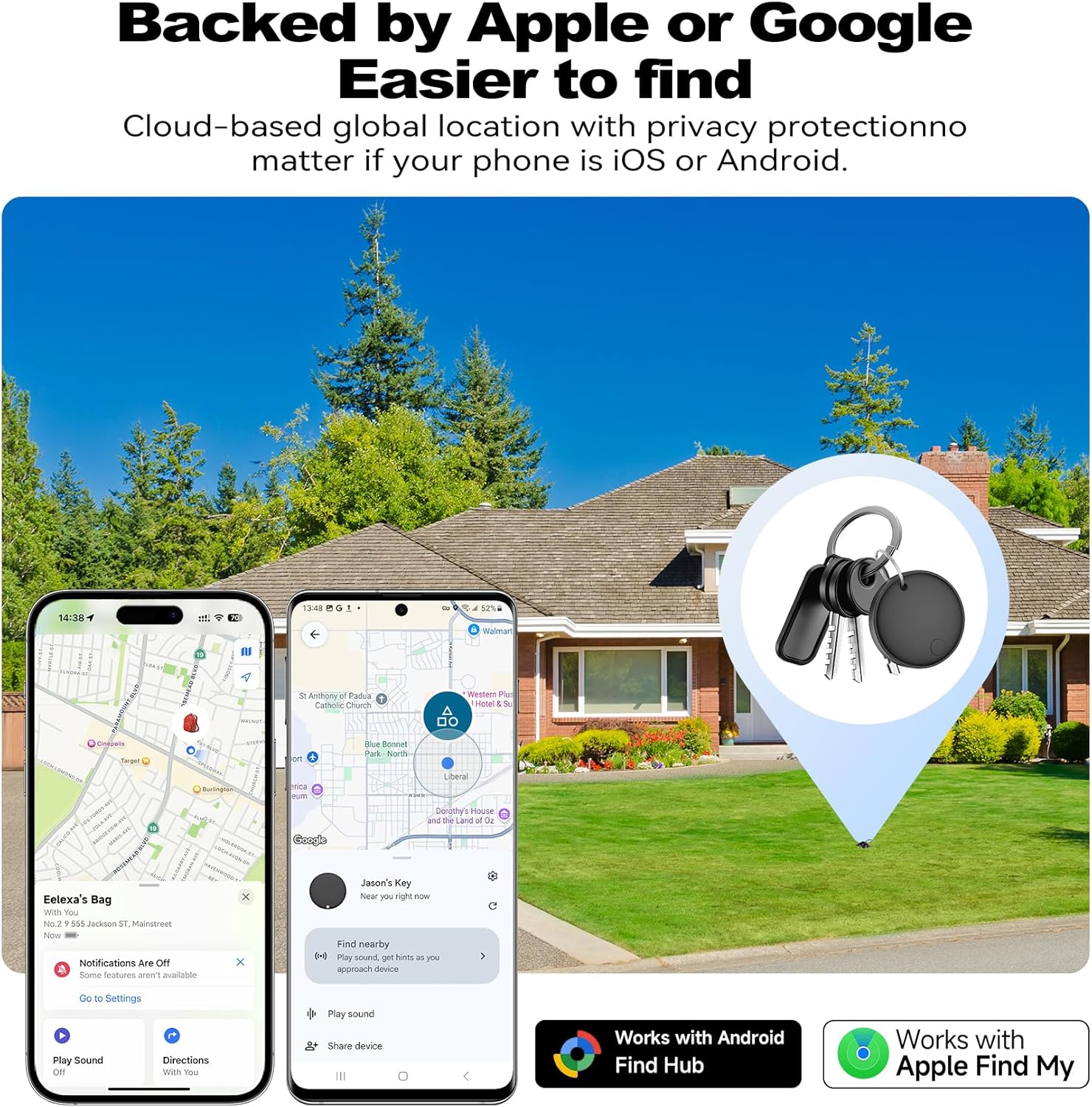 Eelexa Smart Tag Tracker, Dual System Air Tracker Tag for iOS and Android, Compatible with Apple Find My or Google Find Hub Smart Keys Finder Item Locator with Waterproof&Light (Black-4Pack)