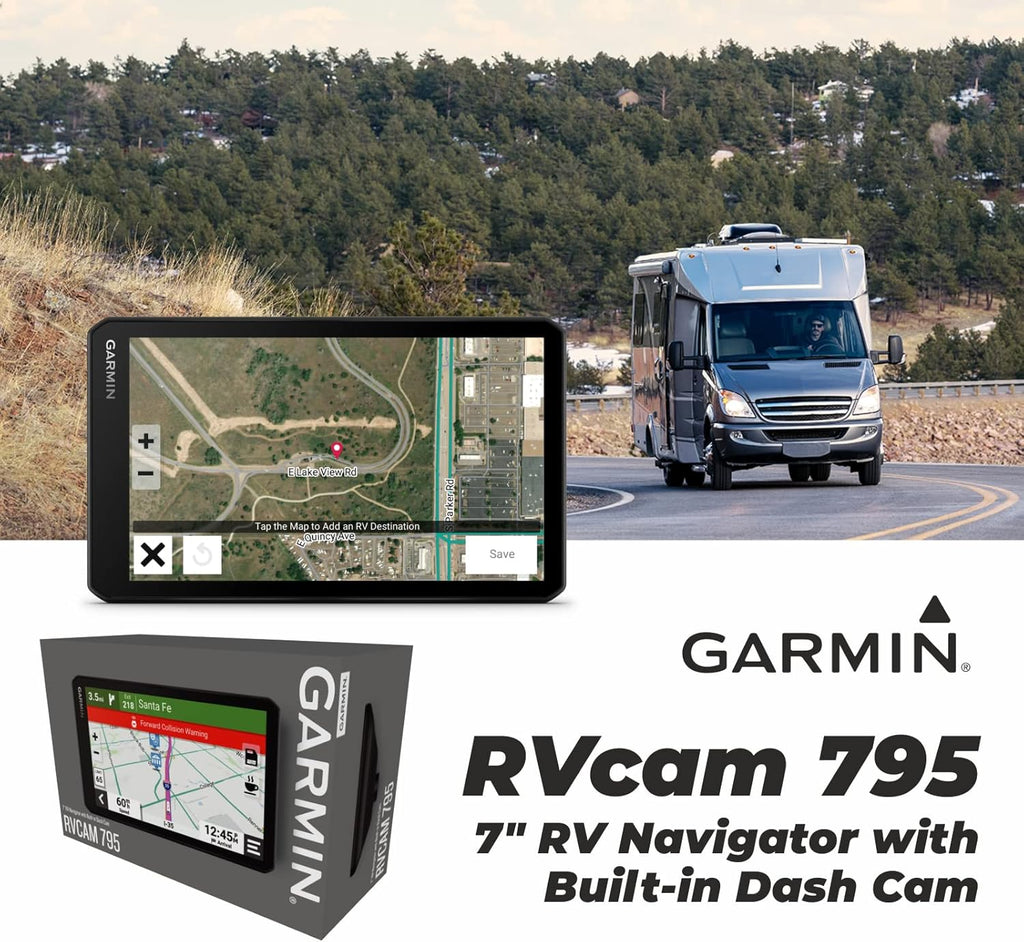 Wearable4U - Garmin RV Cam 795, Large, Easy-to-Read 7 GPS Navigator, Built-in Dash Cam, Automatic Incident Detection, Custom RV Routing with Power Pack Bundle