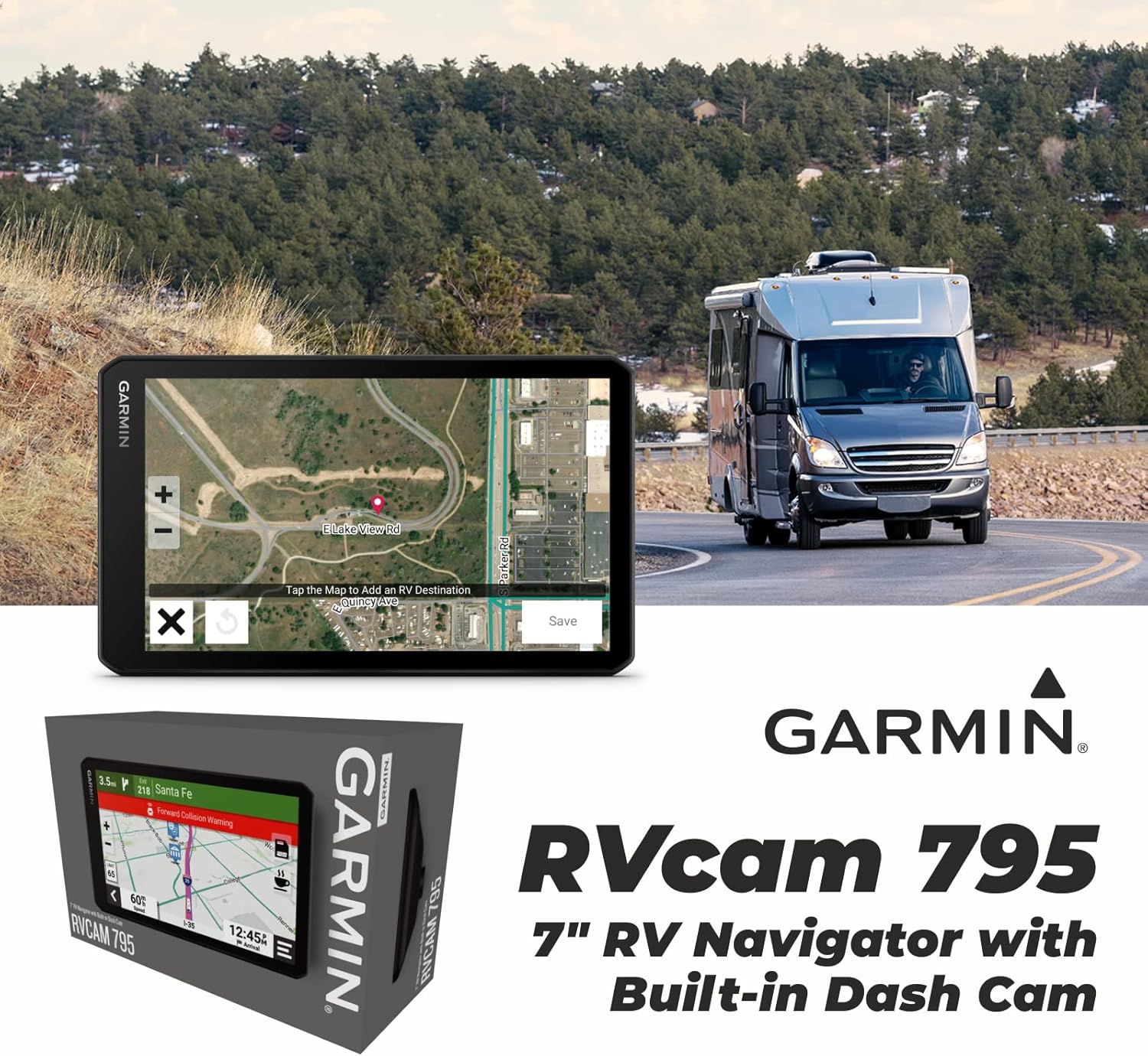 Wearable4U - Garmin RV Cam 795, Large, Easy-to-Read 7 GPS Navigator, Built-in Dash Cam, Automatic Incident Detection, Custom RV Routing with Power Pack Bundle