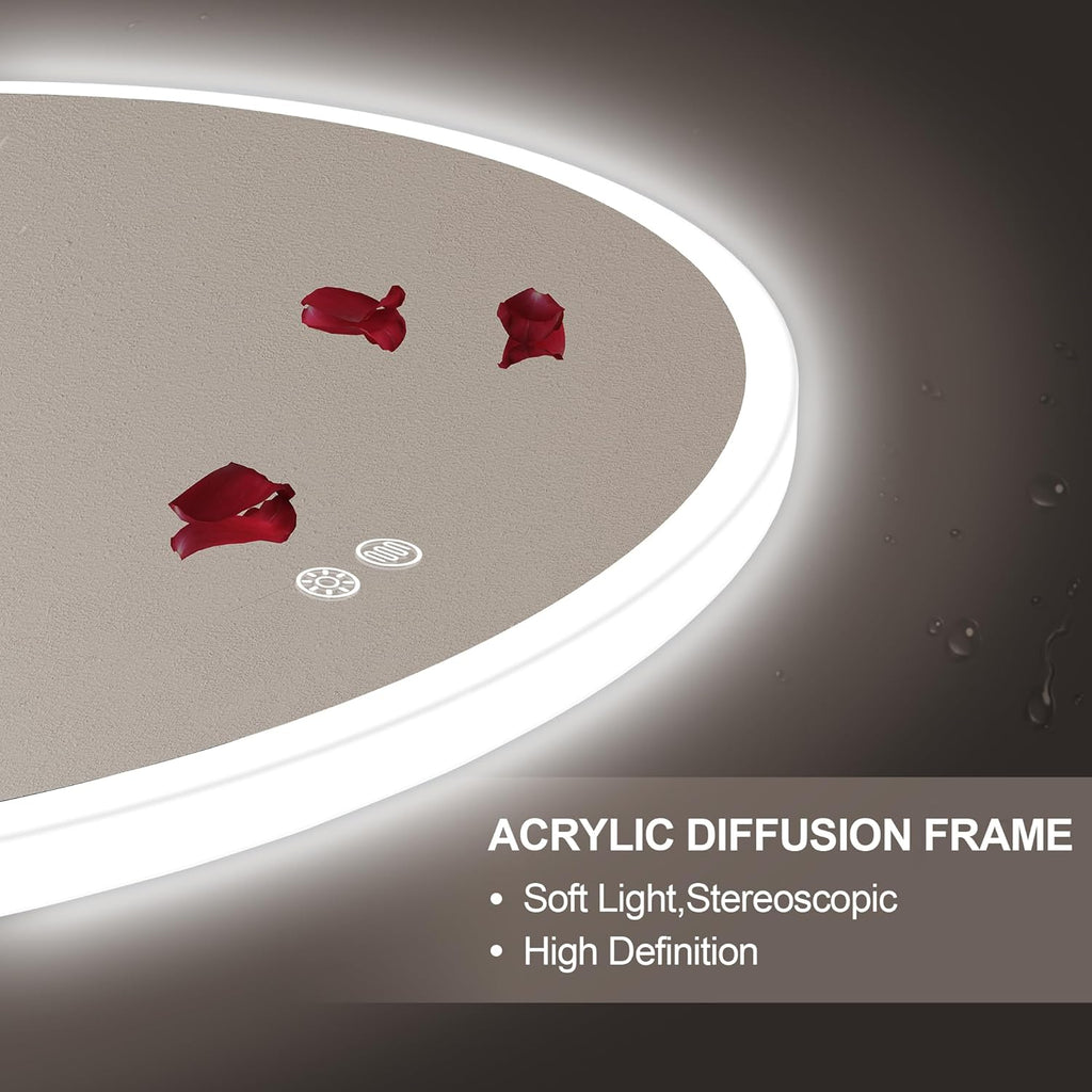 S·BAGNO 40'' Round Bathroom Mirror with Lights, LED Bathroom Vanity Wall Mirror with Anti-Fog, Stepless Dimmable, 3 Colors, Tempered Glass Lighted Vanity Smart Mirror for Bathroom(No Bluetooth)
