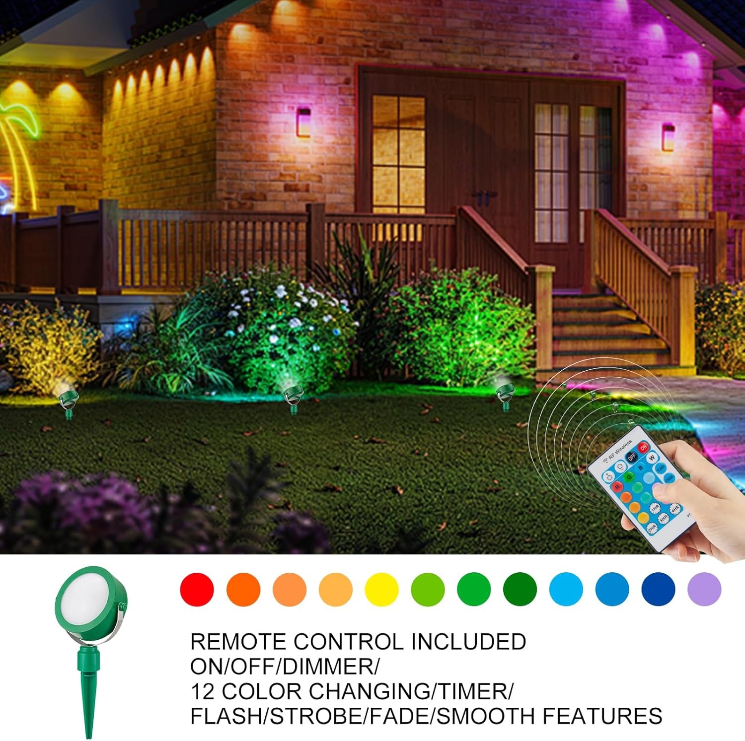 Cordless Landscape Light Rechargeable, Color Changing Garden Lighting, Waterproof Spotlight Outdoor with Remote, Used for Garden Bonsai Path Holiday Atmosphere Light Decoration