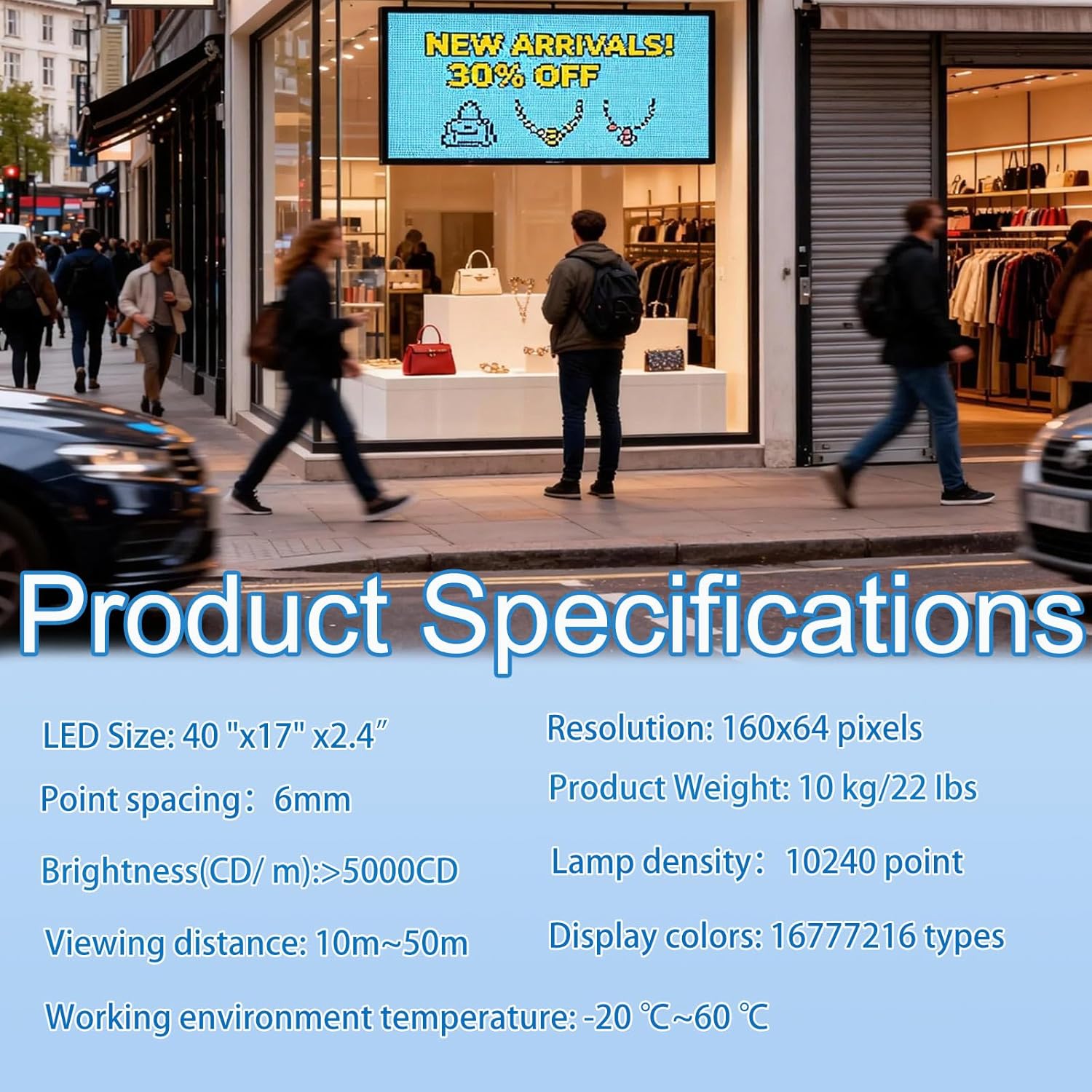 P6(40" * 17") Digital Programmable Scrolling Led Sign Scrolling Outdoor For Business message Board Display Screen Electronic Menu Board Wifi Control Word Light