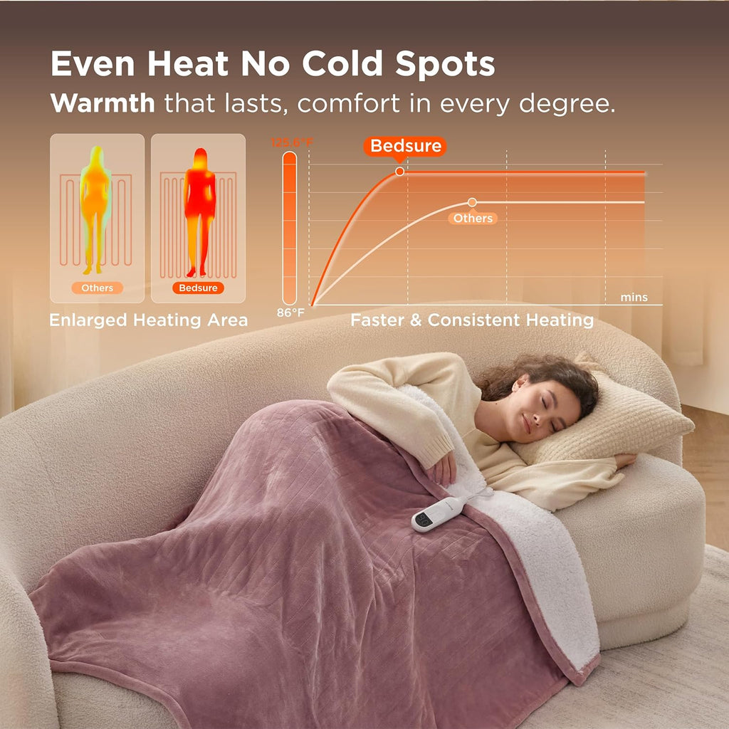 Bedsure Heated Blanket Throw Blanket - Fast Heating Electric Blanket, Soft Flannel Heated Throw with 4 Time Settings, 6 Heating Settings, Warm Gifts for Girls Women Grandma (50x60 inches, Pink)