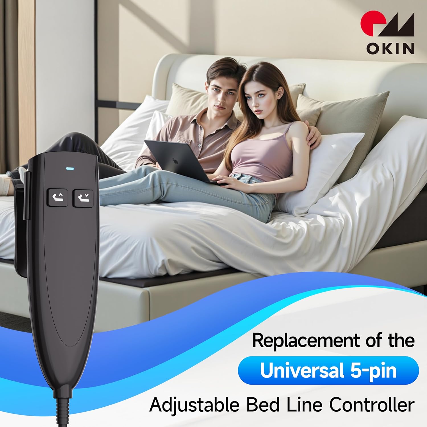 Okin 2 Button Adjustable Bed Remote 5 Pin Wired Adjustable Bed Remote Control Replacement Parts, HS.13.02.19