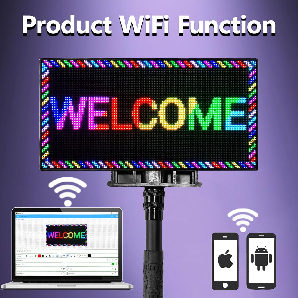 P3 Indoor Portable LED Digital Board 15“x7”, for Airport Pickups, Concerts, and Street Food WiFi Controlled Programmable Sign Custom Text, Simple Icons, Menu Board LED Scrolling Sign Handheld Business Message Board