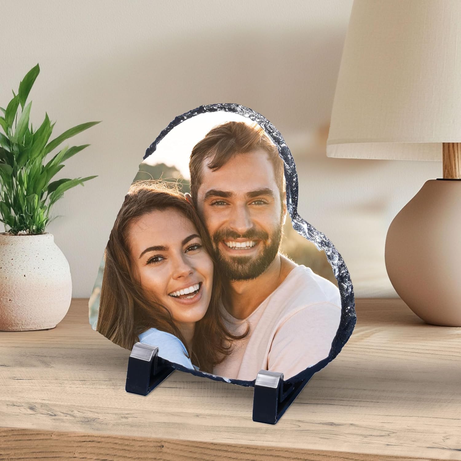 ArtPix 3D Christmas Personalized Slate Plate, Customized Xmas Photo Print Stone, Custom Picture Gift for Wife, Women, Family, Her, Him, Rock Slate Plaque Frame (Small - Heart Shape)