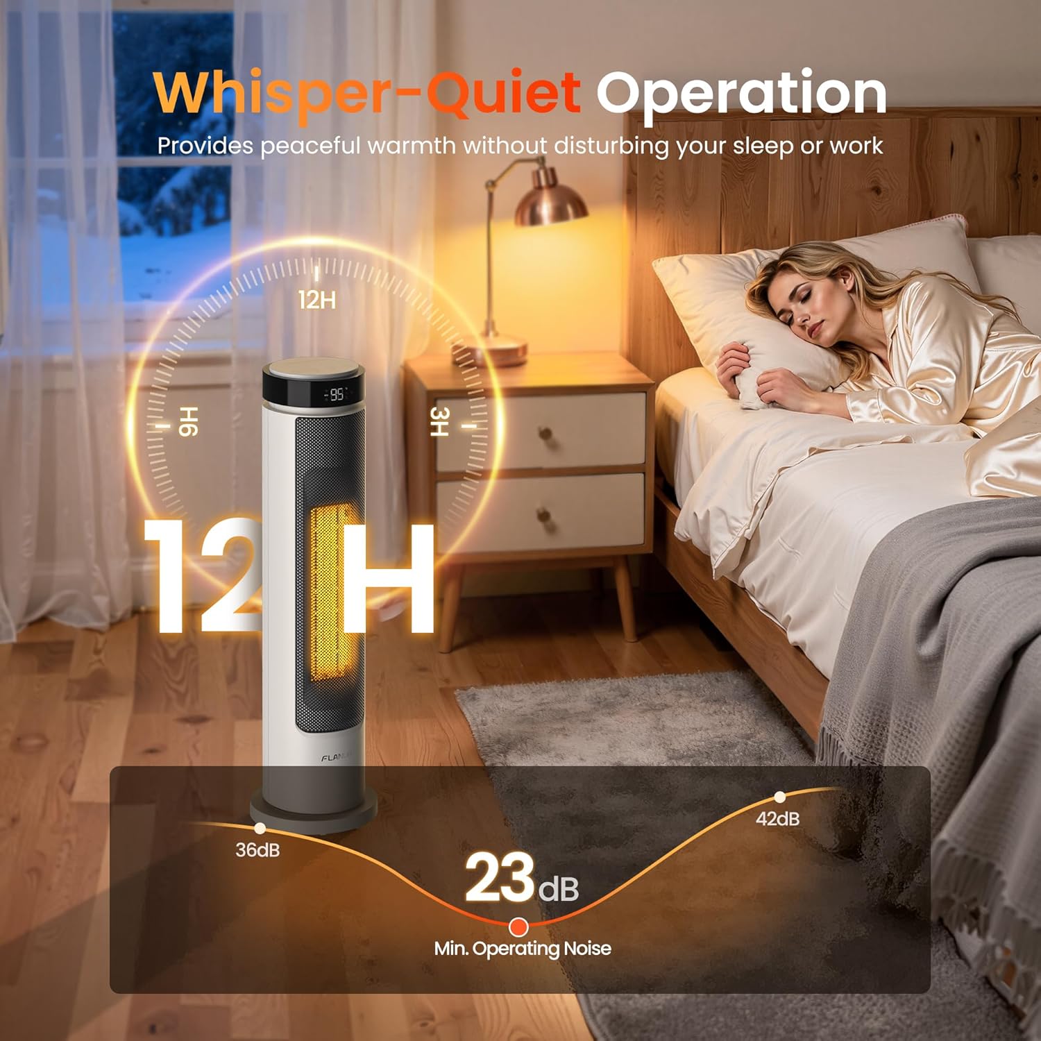 1500W Tower Indoor Space Heater for Home with Programmable Thermostat, 12H Timer & Remote Control, Oscillation and ECO Mode, Electric Heaters for Office, Bedroom, Home (Ivory)