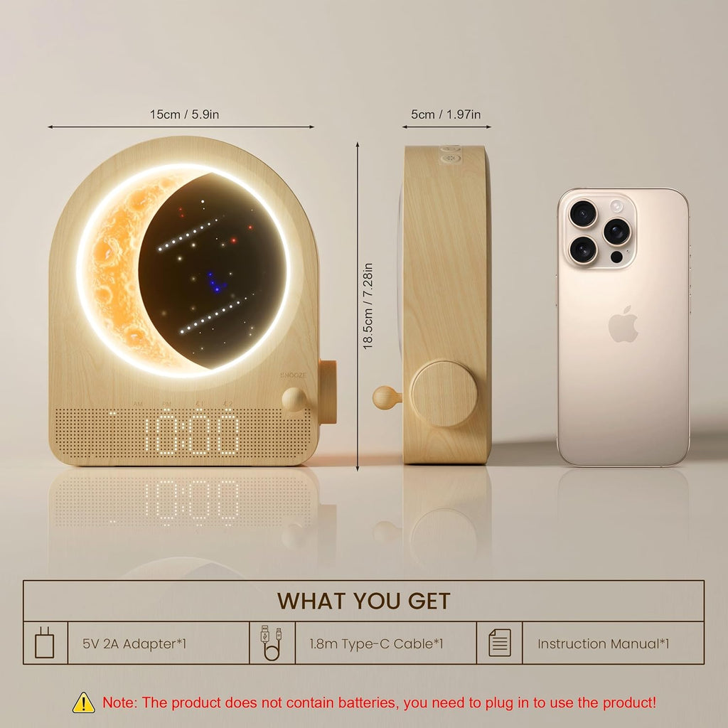 Sunrise Alarm Clocks for Bedrooms, Stepless Dimmable Moon Lamp Dual Alarm Clock Wake Up Light with 12Levels Volume for Heavy Sleepers, 10 Natural Sounds with Timer, Gifts for Women