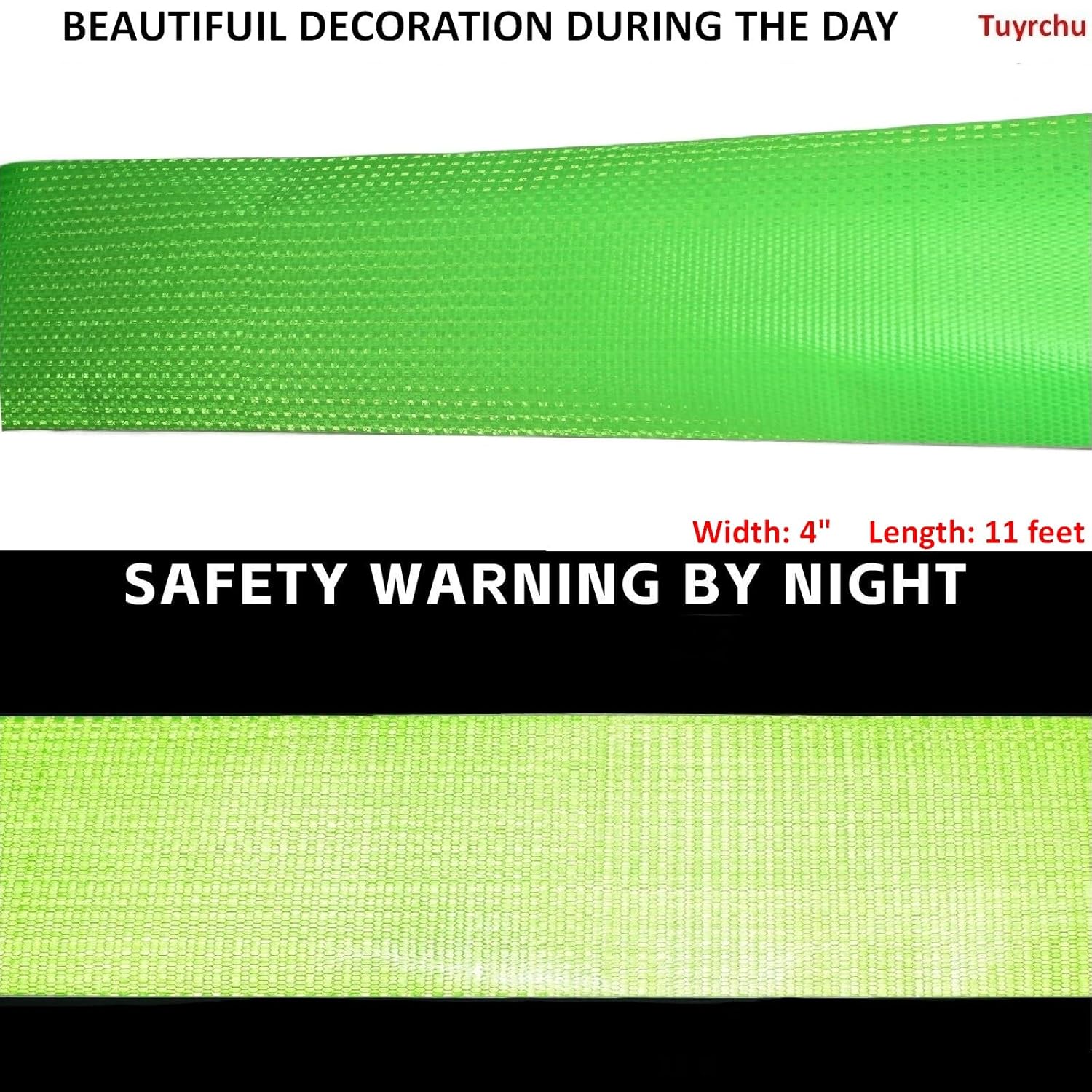 Green Reflective Tape Outdoor Waterproof 4 inch, High Visibility Warning Industrial Marking Tape, Safety Stickers (11 feet)