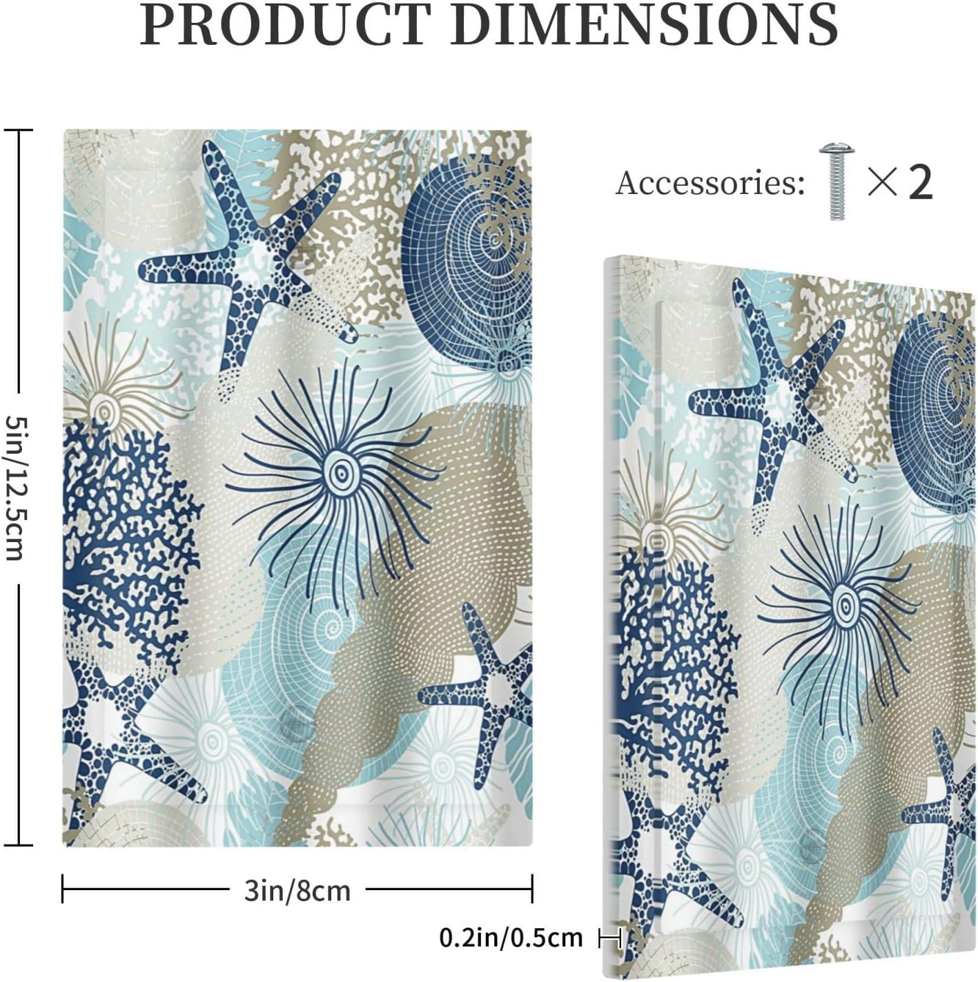 Decorative Light Switch Cover Plate Blue Starfish Brown Coral Ocean 1 Gang No Device Single Blank Outlet Covers Wall Plates for Electrical Outlets Faceplate for Girlroom Home Decor