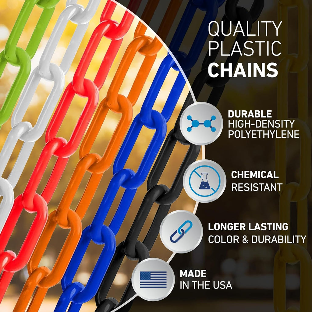US Weight (Made in USA) 2" x 50' Black Plastic Safety Chain ft. SunShield UV Resistant Technology