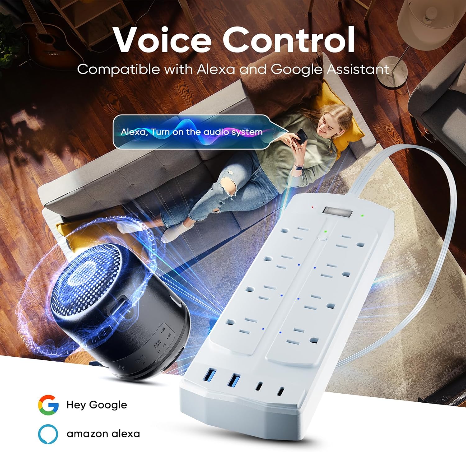 2 Prong Smart Power Strip, 1200J Surge Protector, Yozisital 2 Prong to 3 Prong Outlet Adapter, 5FT Flat Plug Extension Cord with 8 Outlets 4 USB Ports for Home Office