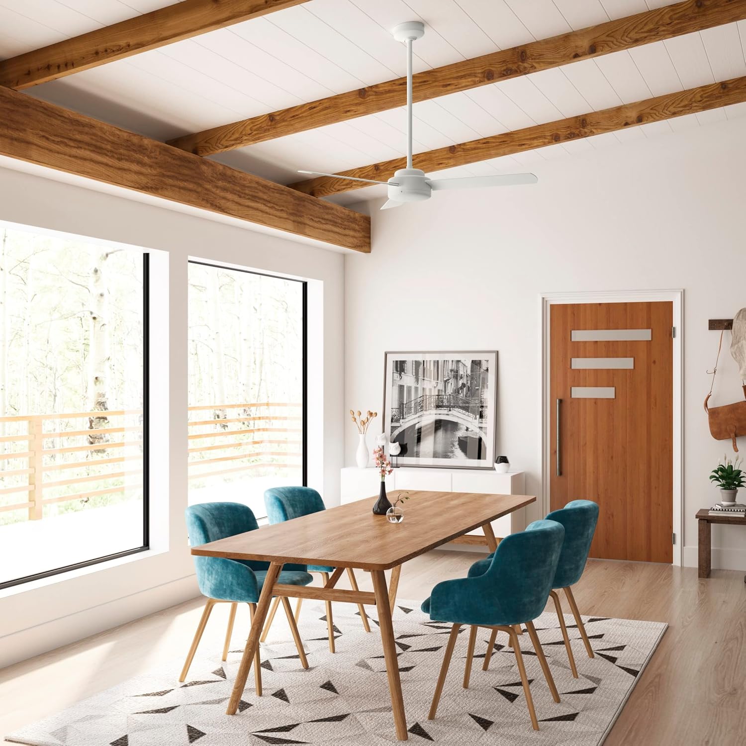 Hunter 52 inch Indoor Ceiling Fan No Light - White Modern Ceiling Fan without Light, 3 Blades, Standard Mount, For Bedroom, Living Room, or Kitchen, Wall Control - Presto 50811, Matte White
