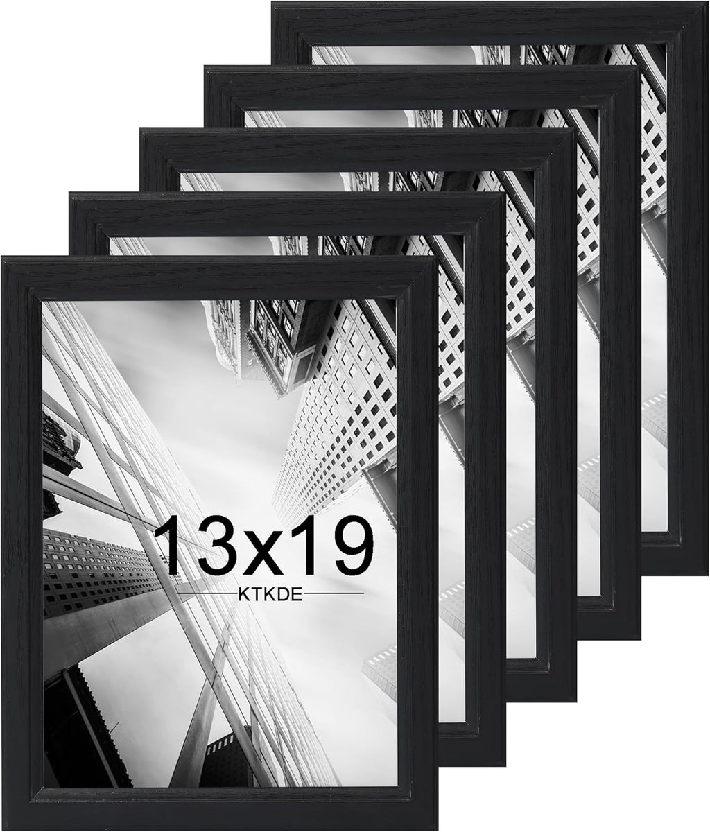 KTKDE 13x19 Picture Frame Set of 5, Wooden frames black, Vertical & Horizontal Wall Hanging for Wall Display,Studio Gallery Photo Frame for Photos, Posters & Art Prints
