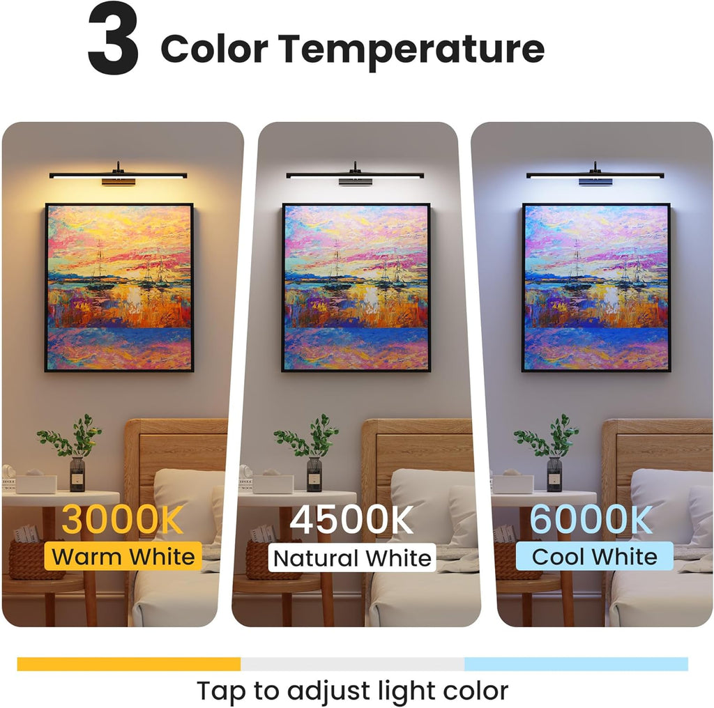 24" Picture Light with 8000mAh Battery - Black Operated Wireless Wall Sconce with Remote & Timer for Large Paintings, Photo, Canvas & Artwork