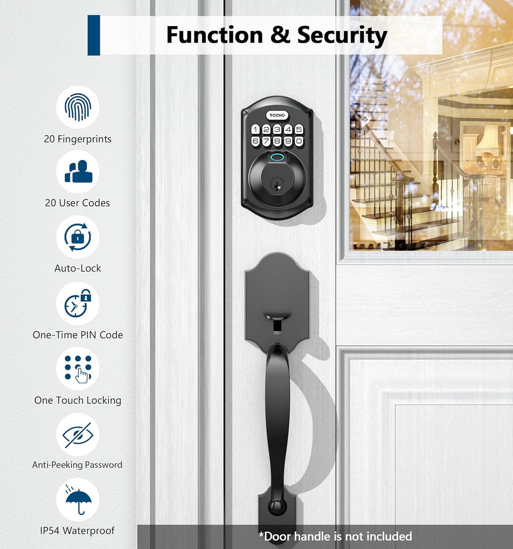 TEEHO TE002 Fingerprint Door Lock - Keyless Entry Door Lock - Electronic Keypad Deadbolt - Smart Locks for Front Door - Auto Lock - Easy Installation - Matte Black