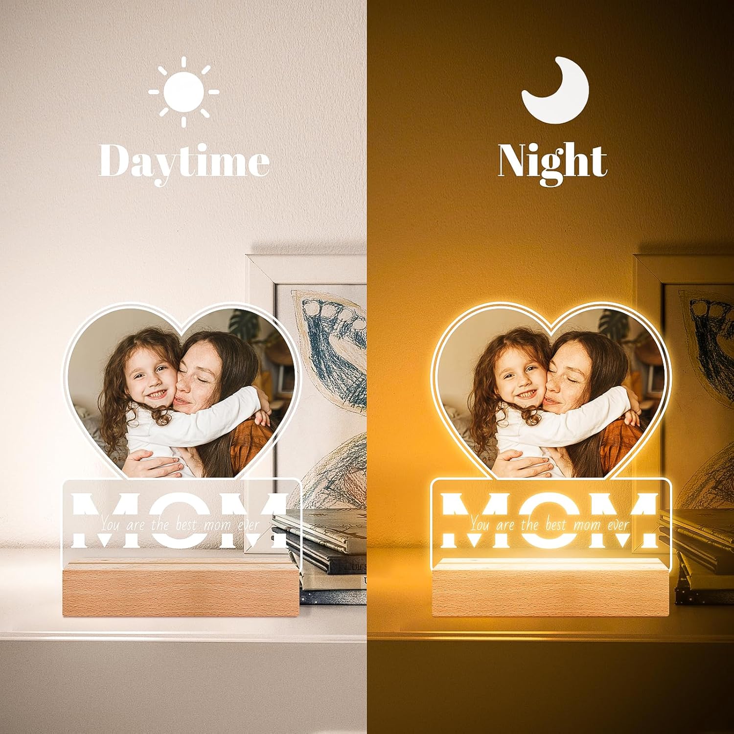 Personalized Gifts for Mom from Daughter and Son, Custom Picture Frames with Photo, Personalized Photo Frame with Night Light, Customized Mom Birthday Gifts