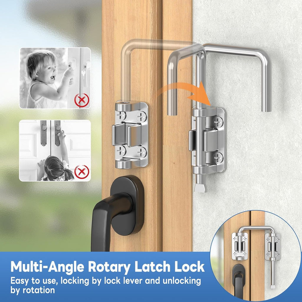 Sliding Door Loop Lock, 90/180 Degree Stainless Steel Patio Door Latch for Sliding Barn/Single/Double Opening Gate, Shed, Closet, Window, Fence - Home Security Loop Latch (Silver-2PCS)