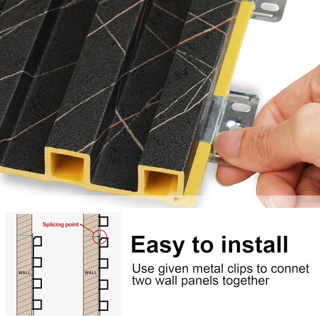 8-Pack WPC Slat Wall Panels - 3D Wall Panels, Water-Proof and Easy Installation, Accent Slat Wall Paneling for Living Room, Office,Granite, 96 x 6.6 Inch