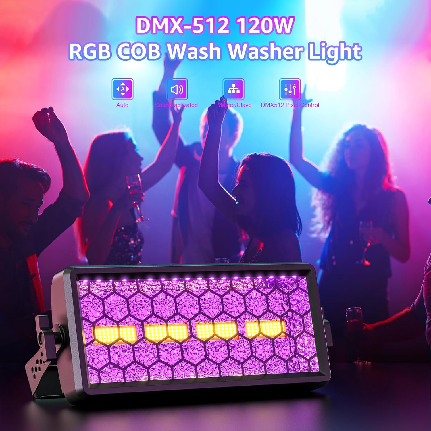 Retro Stage Light 120W - 4 COB + 36 RGB LED Wall Washer Bar DMX512,Uplights for Events, Monochrome/Mixed Colors for DJ Concert, Wedding Halloween Party, Xmas, Club 4PACK