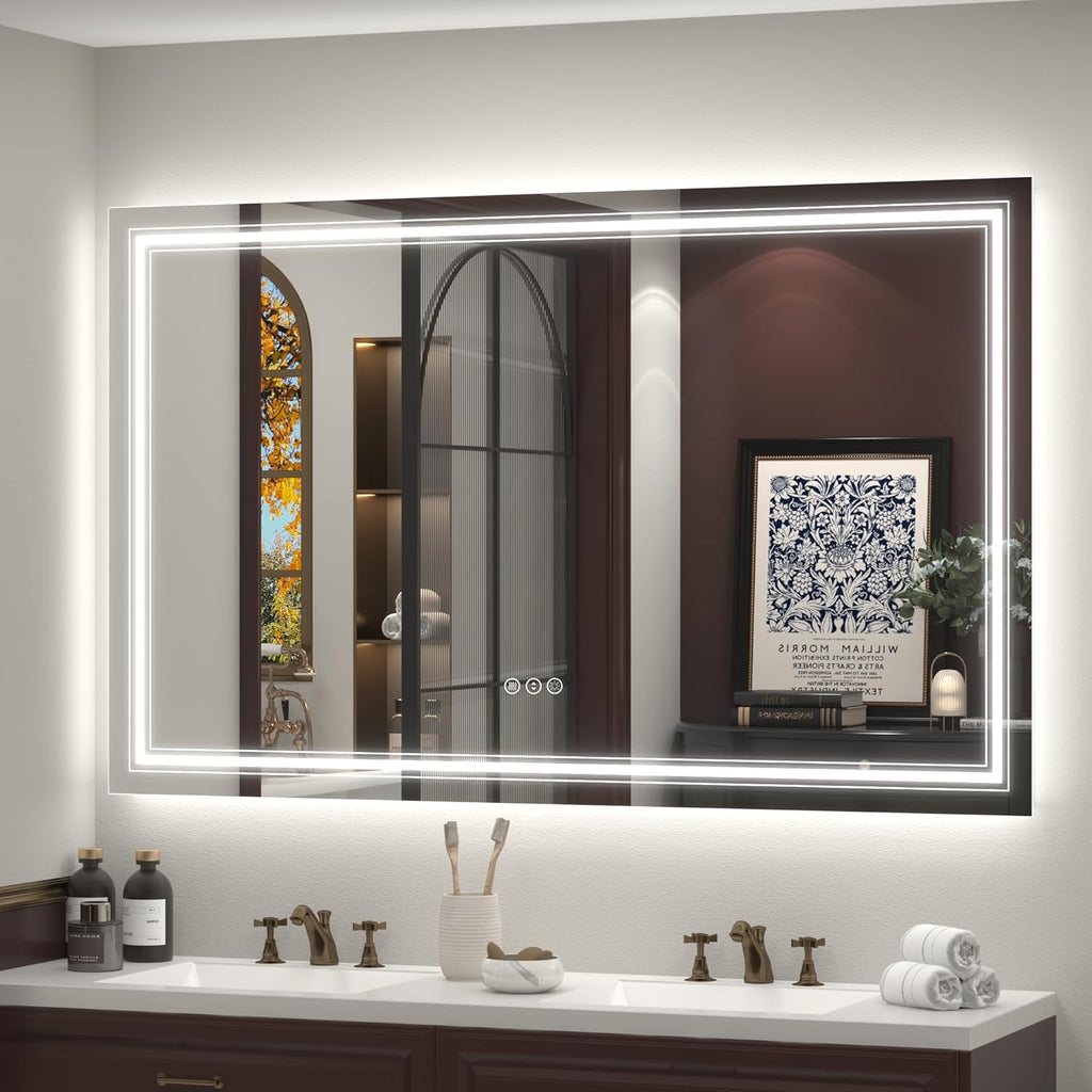 66x40 LED Bathroom Mirror, Lighted Mirror for Bathroom Wall, Backlit and Front lit, Dimmable, Anti-Fog, Shatterpoof, Memory (Horizontal/Vertical)